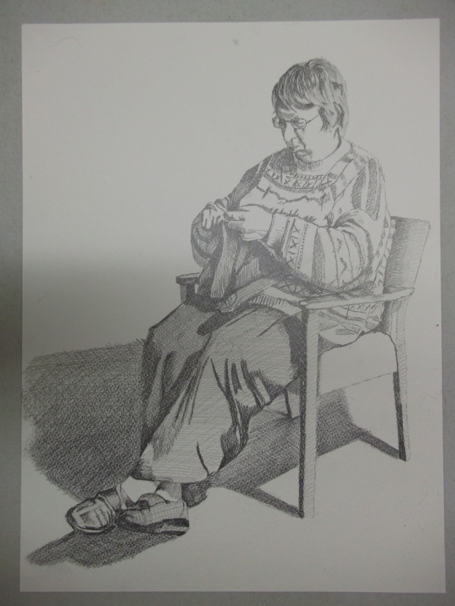 "Anne knits again" - pencil on 300gsm watercolour paper 15x11 inches 09/12/14