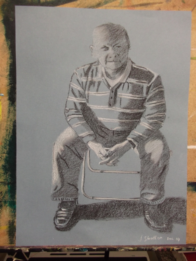 1) Sitting - pastel pencil on light blue mi teintes paper 11 x 15 inches 22/12/14 from life