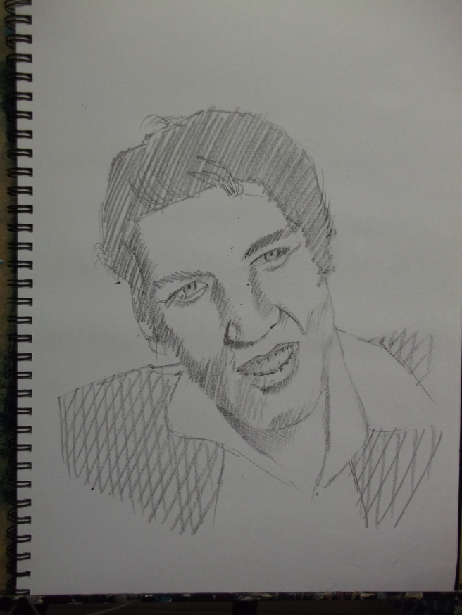 07/01/15 Elvis drawn from memory in A3 Sketchbook 