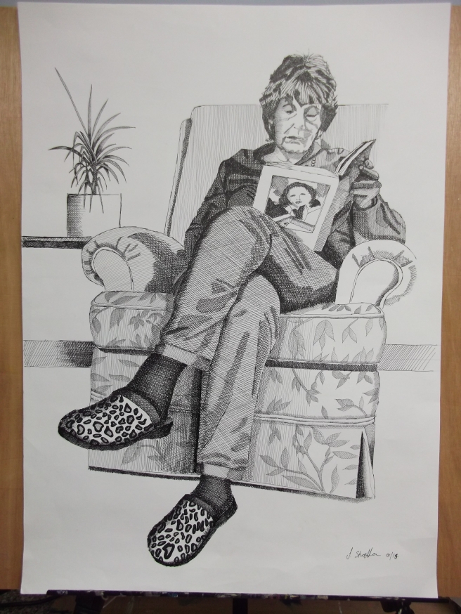My Friend Leta - Black ink line drawing on A1 white ingres paper 160 gsm