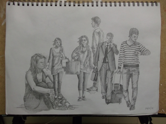 24/01/15- "People Sketch"  graphite pencil in 16 x 12 inch sketchbook 