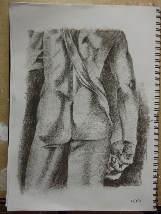 25/01/15 "Study of Michelangelo's David's Rear" Conte Sepia in 16 x 12 inches sketchbook 