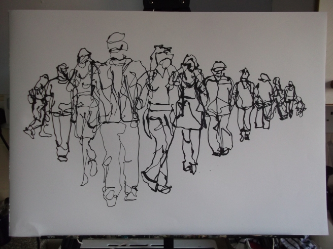Crowd. Chisel tipped sharpie pen on 24 x 16 inch sketchbook 