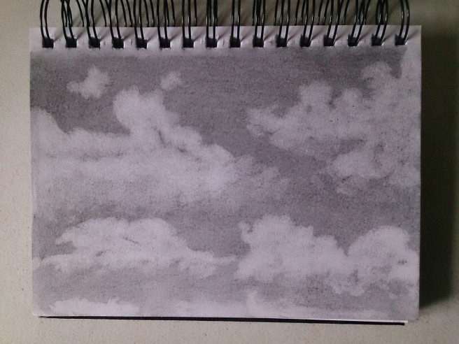 Imaginary clouds drawn in sketchbook with charcoal and kneadable eraser. 19/09/14