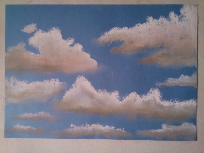 Clouds from imagination/memory on A4 sugar paper with soft pastels 19/09/14