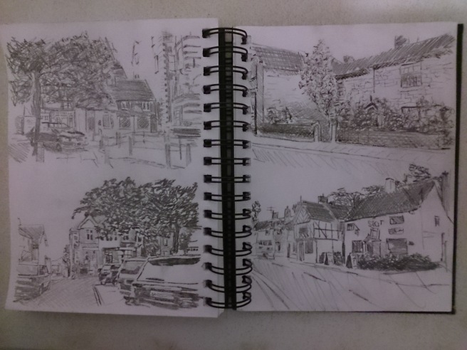Local walk to town (Rhuthin)    drawn from life between 4pm - 5:15pm along the way