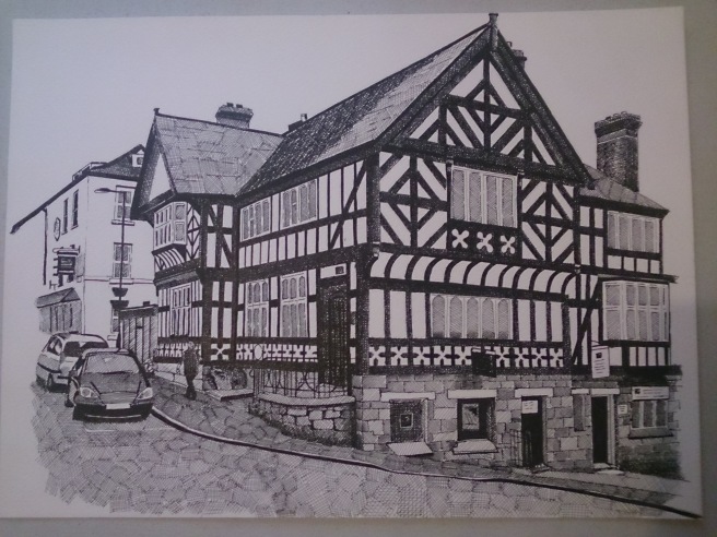 15th Century Building Rhuthin (Barclays Bank) Isograph pen on 300gsm A3 watercolour paper. 15/10/14