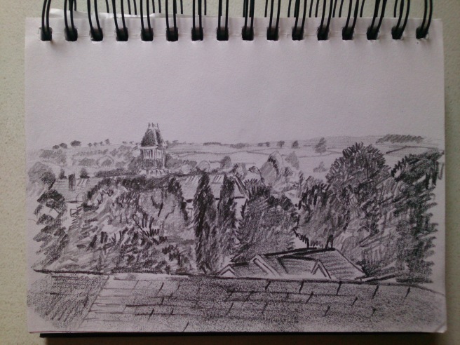 View overlooking the old Victorian Rhuthin Gaol. Pencil and A5 Sketchbook 20/10/14