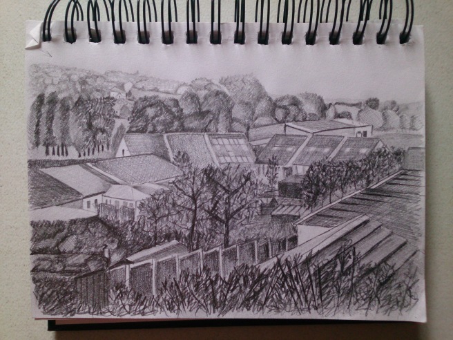 View from my sister's balcony. Pencil in A5 Sketchbook 29/10/14